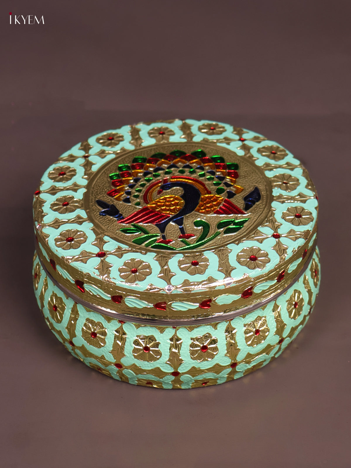 Beautiful Mint Green Meenakari Storage Box With Peacock Design