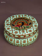 Beautiful Mint Green Meenakari Storage Box With Peacock Design