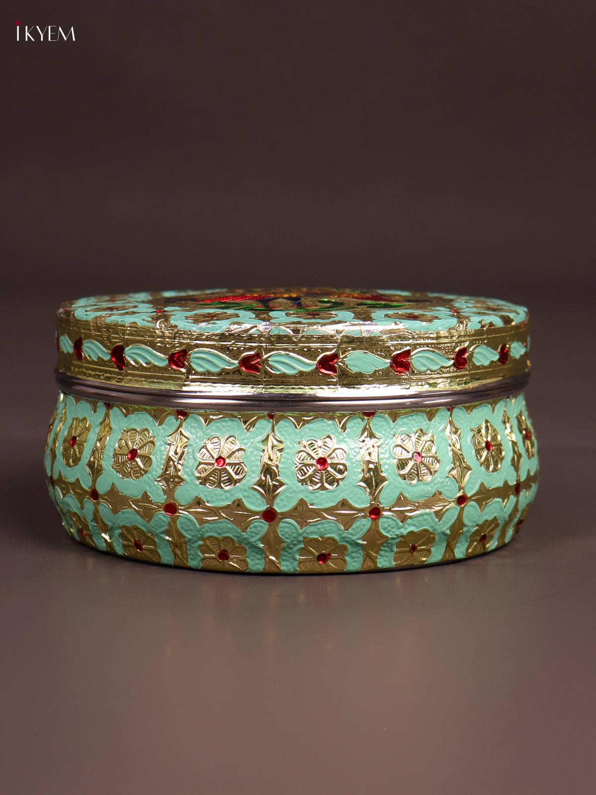 Beautiful Mint Green Meenakari Storage Box With Peacock Design 3