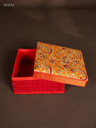 Beautiful Red Kalamkari Printed Red Korai Square Box 1