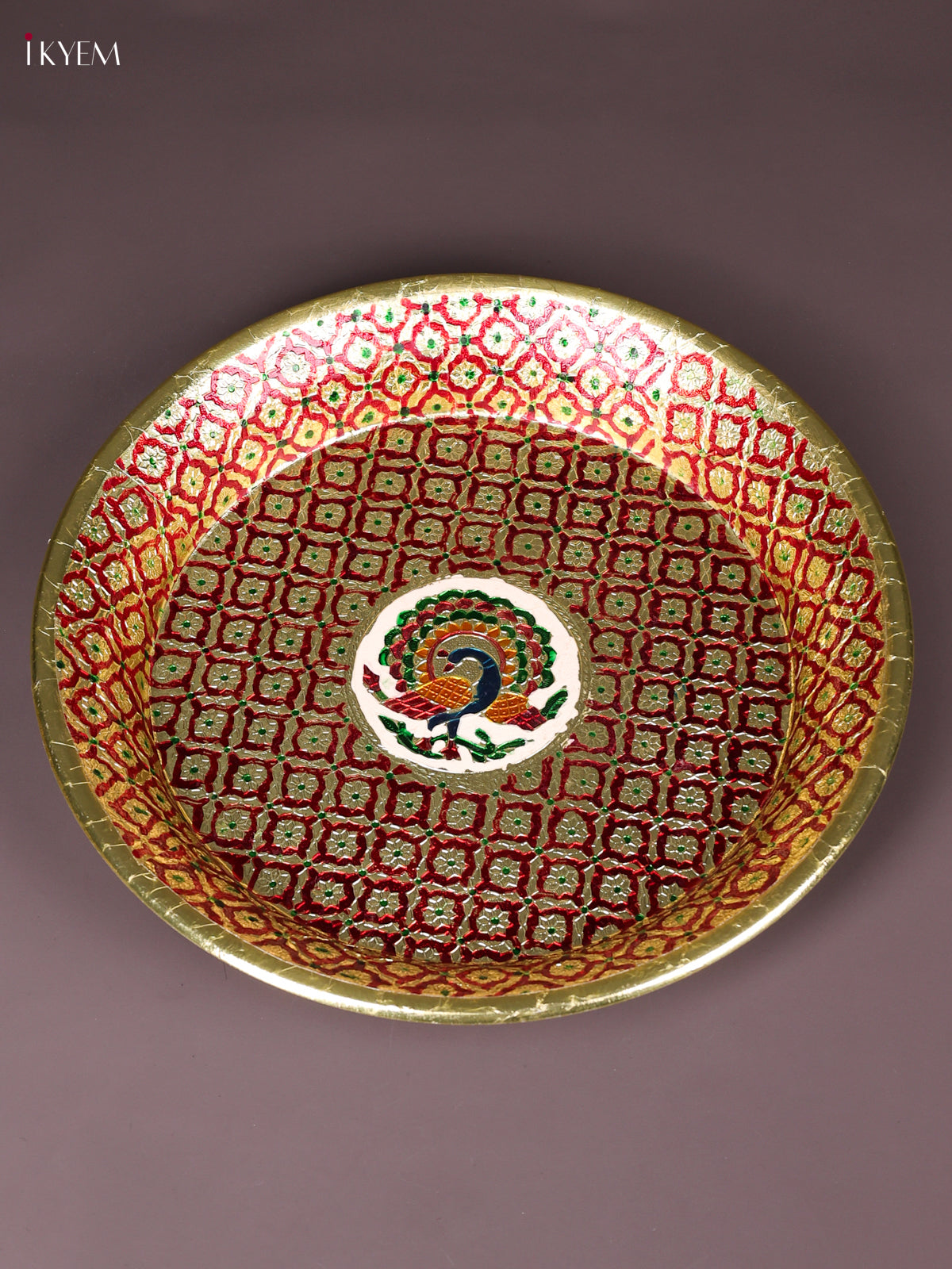 Beautiful Red Meenakari Plate With Peaock Print