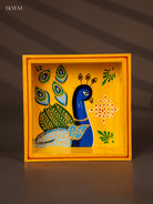 Beautifully Hand Painted Peacock Square Wooden Tray - (6x6) Inch 