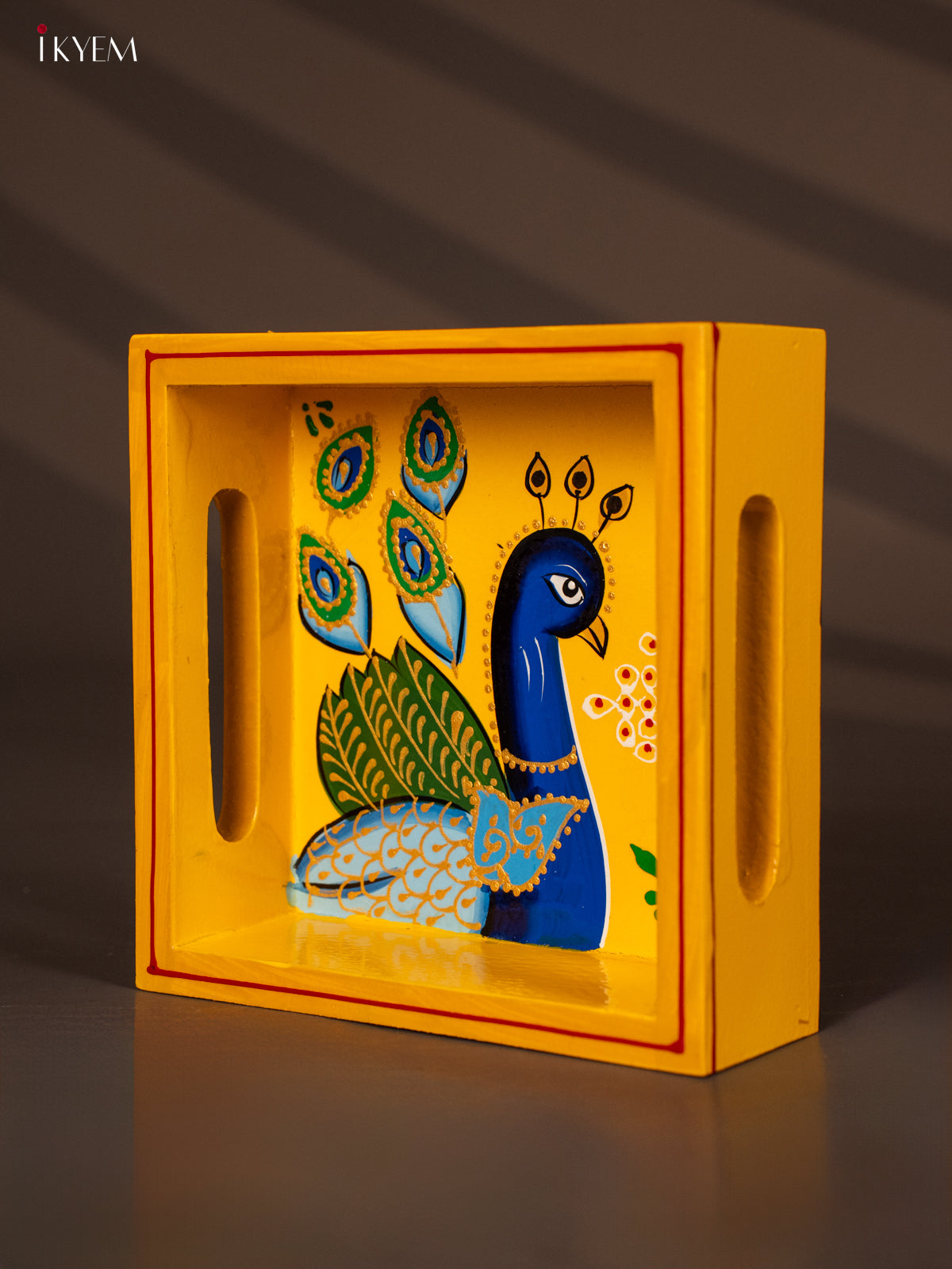 Beautifully Hand Painted Peacock Square Wooden Tray 2