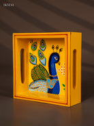 Beautifully Hand Painted Peacock Square Wooden Tray 2