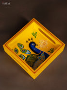 Beautifully Hand Painted Peacock Square Wooden Tray 3