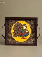Bright Annapakshi Reverse Glass Painted Tray In Yellow 1