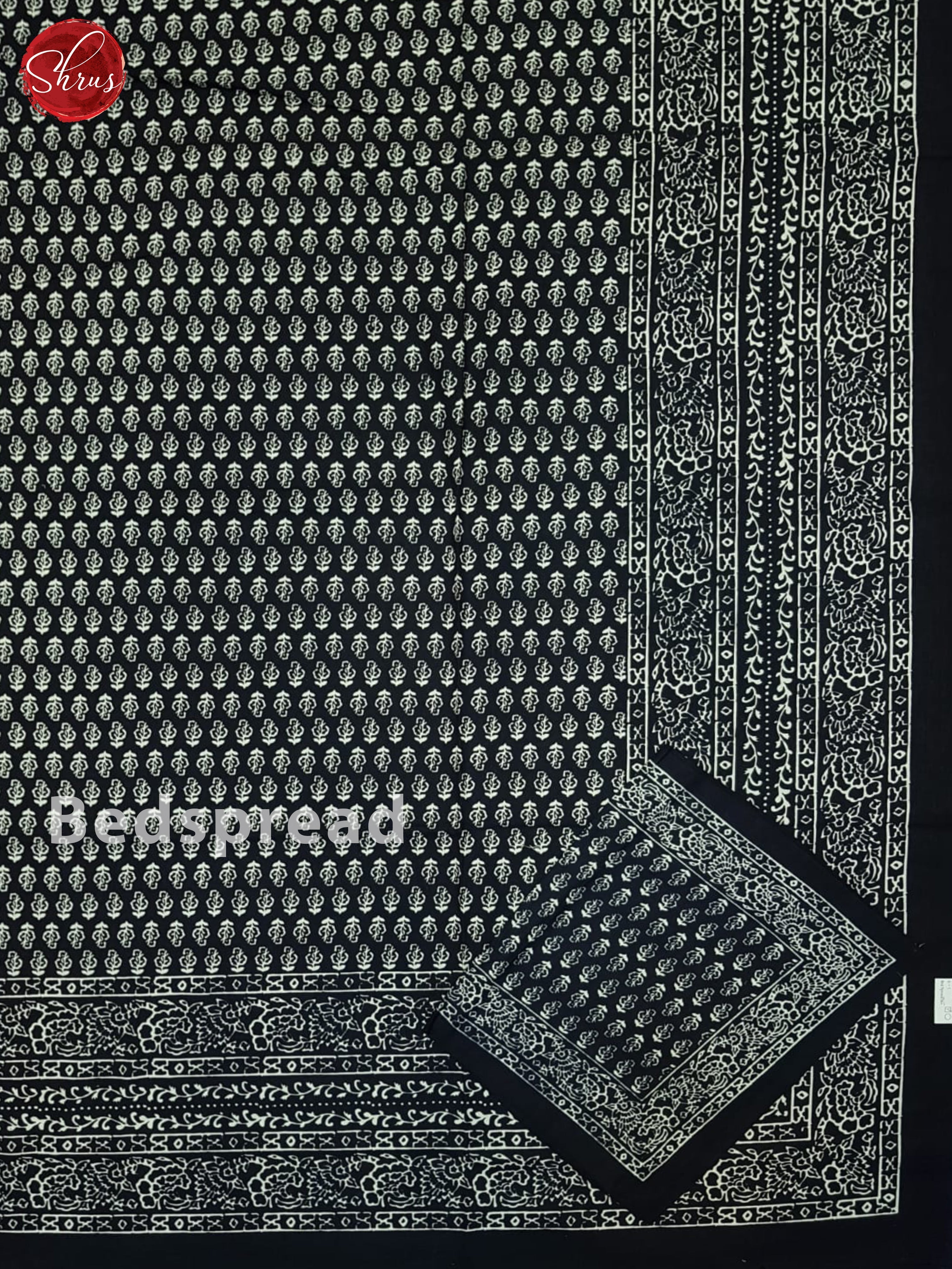 Black- Jaipuri Block Printed Cotton Double Bed Spread - Shop on ShrusEternity.com