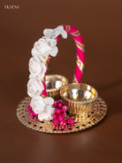 Charming Haldi Kumkum Platter With Pink & White Floral Designs