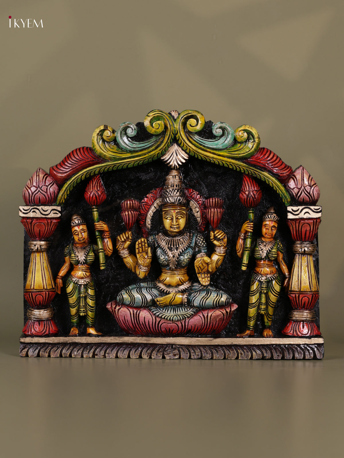 Charming Hand Carved Goddess Lakshmi Wooden Panel 