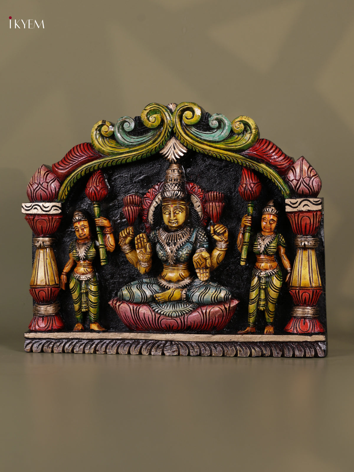 Charming Hand Carved Goddess Lakshmi Wooden Panel 3