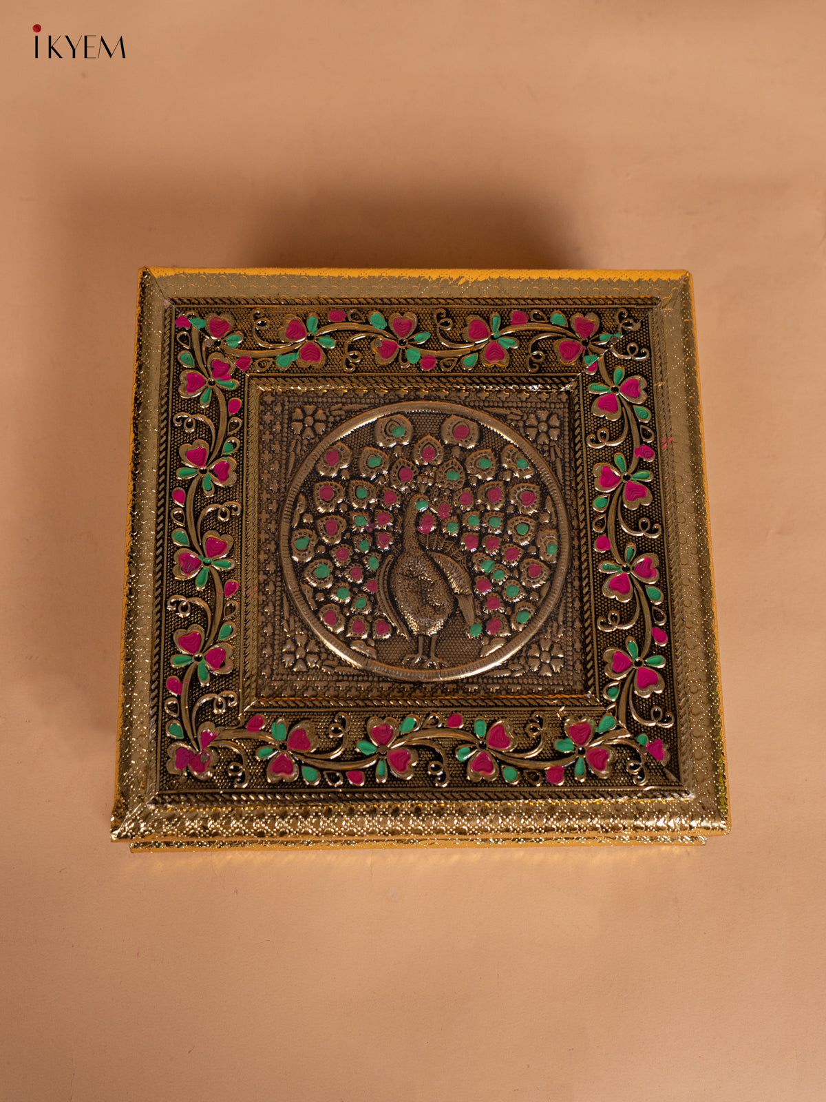 Charming Peacock Printed Meenakari Dry Fruit Box