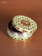 Charming Pista Green Steel Box With Meenakari Design 1