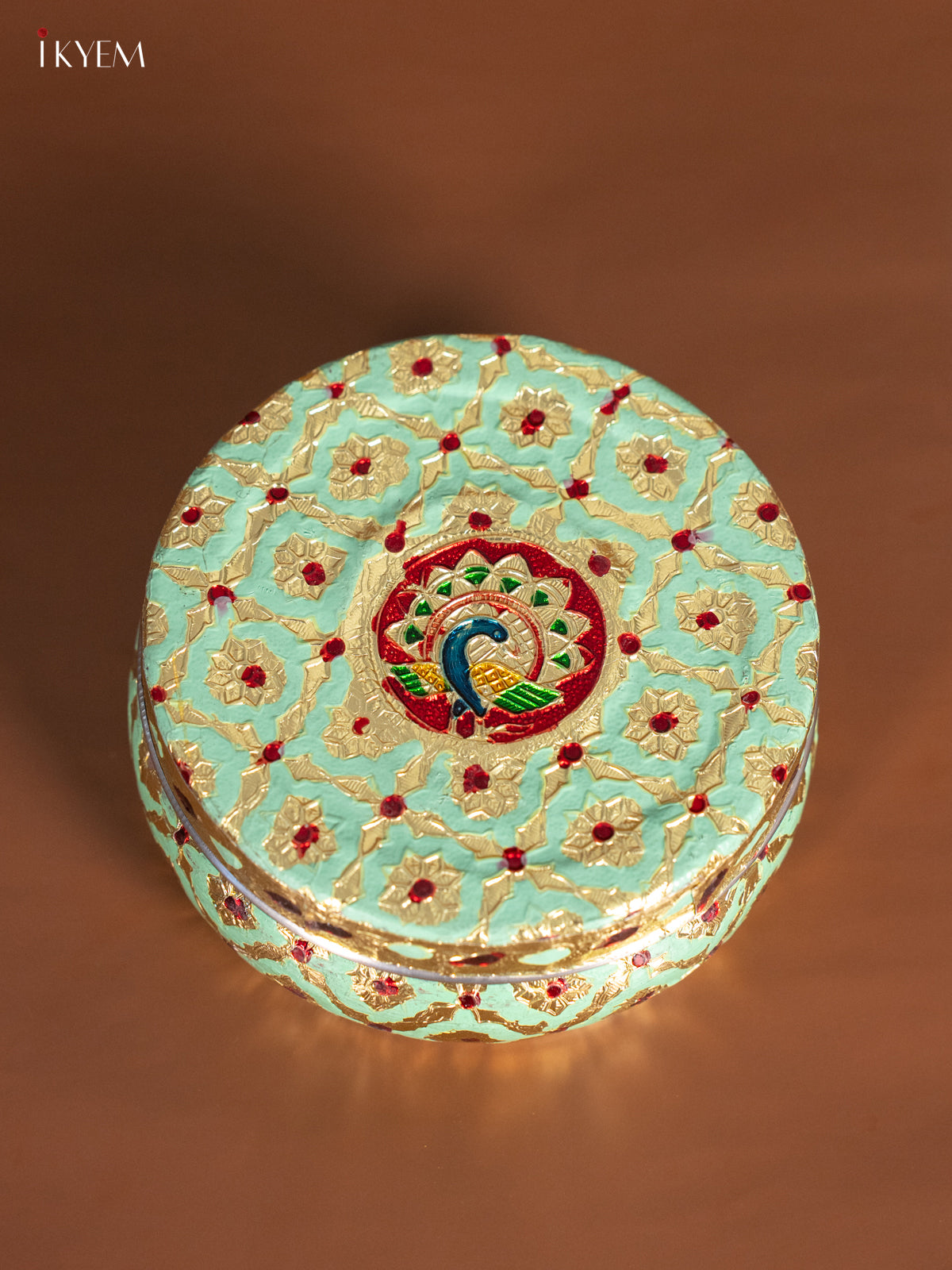 Charming Pista Green Steel Box With Meenakari Design 2