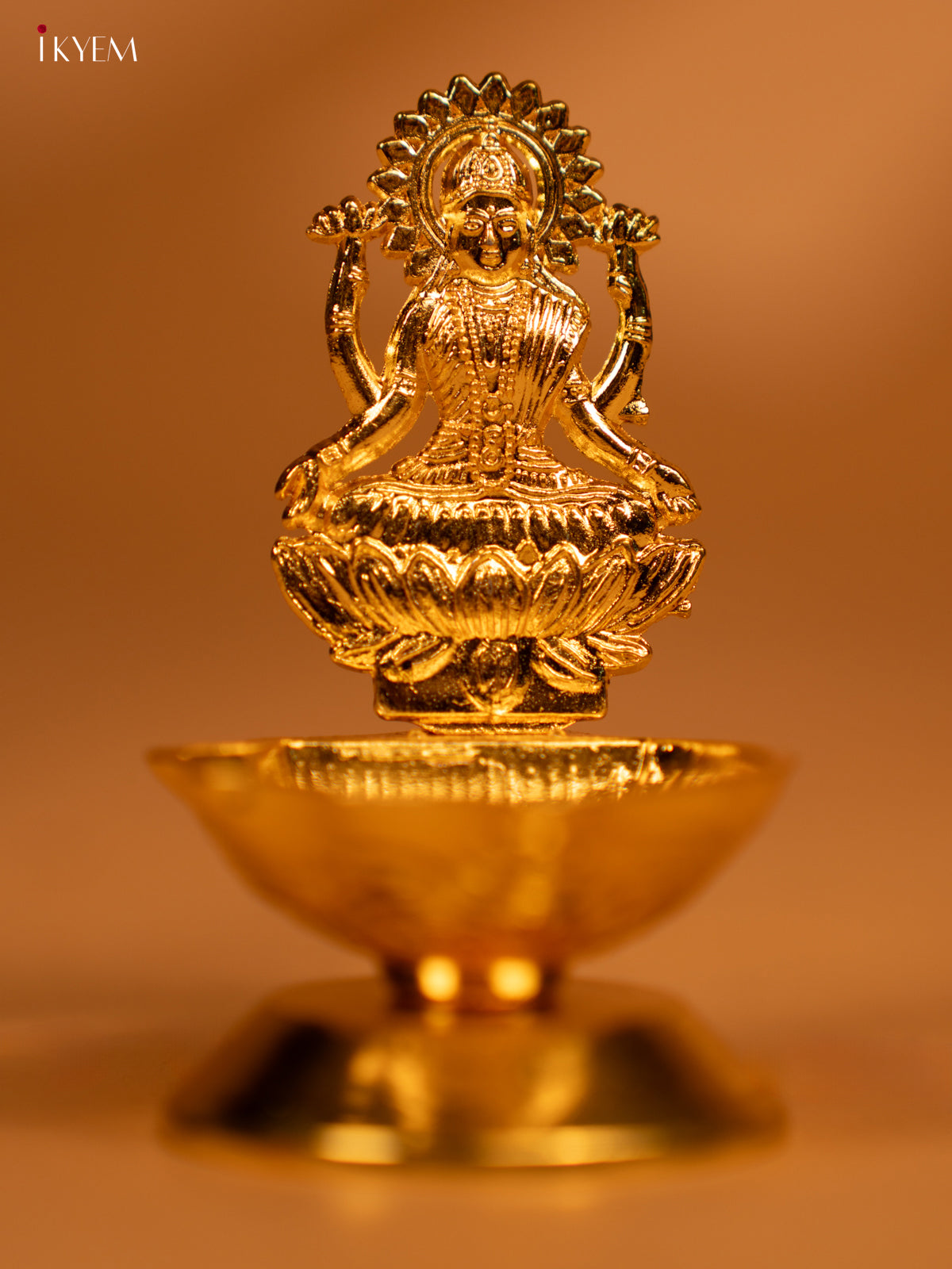 Chic Gold Plated Shank Oil Lamp With Goddess Lakshmi Design 1