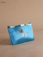 Chic Krishna Flute & Peacock Feather Printed Sky Blue Purse with Zipper 1