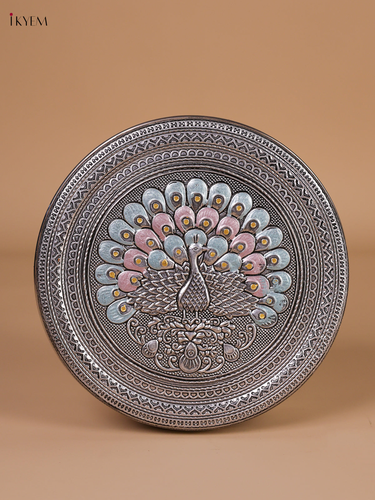 Chic Meenakari Storage Box With Fan Tailed Peacock Design 2