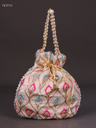 Chic Off White Colour Embroidered Potli Bag