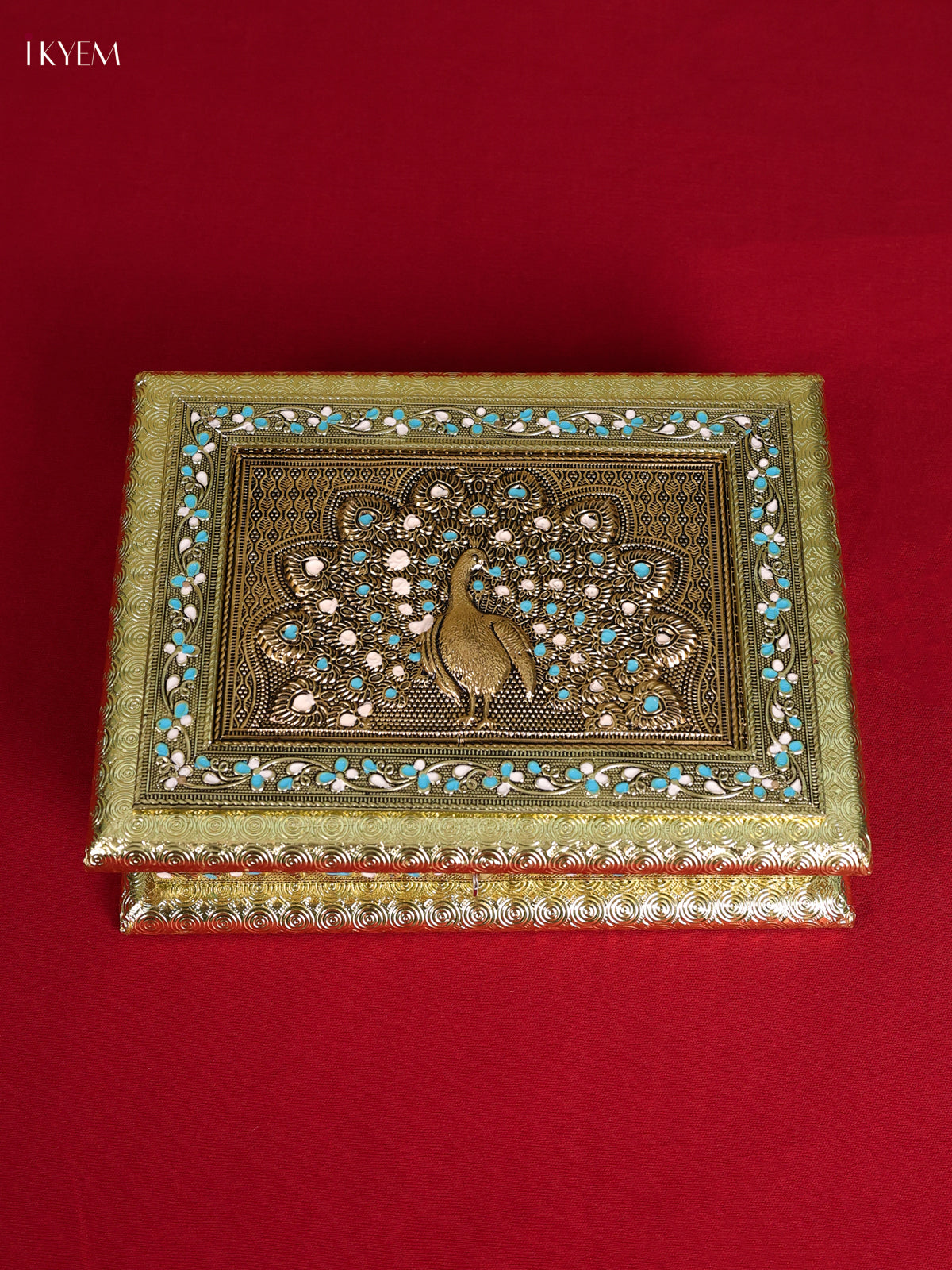 Chic Wooden Dry Fruit Box In Blue & White With Peacock Design 