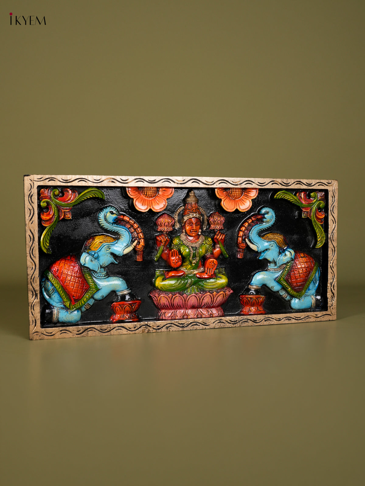 Classy Hand Painted Gajalakshmi Wooden Wall Panel 2