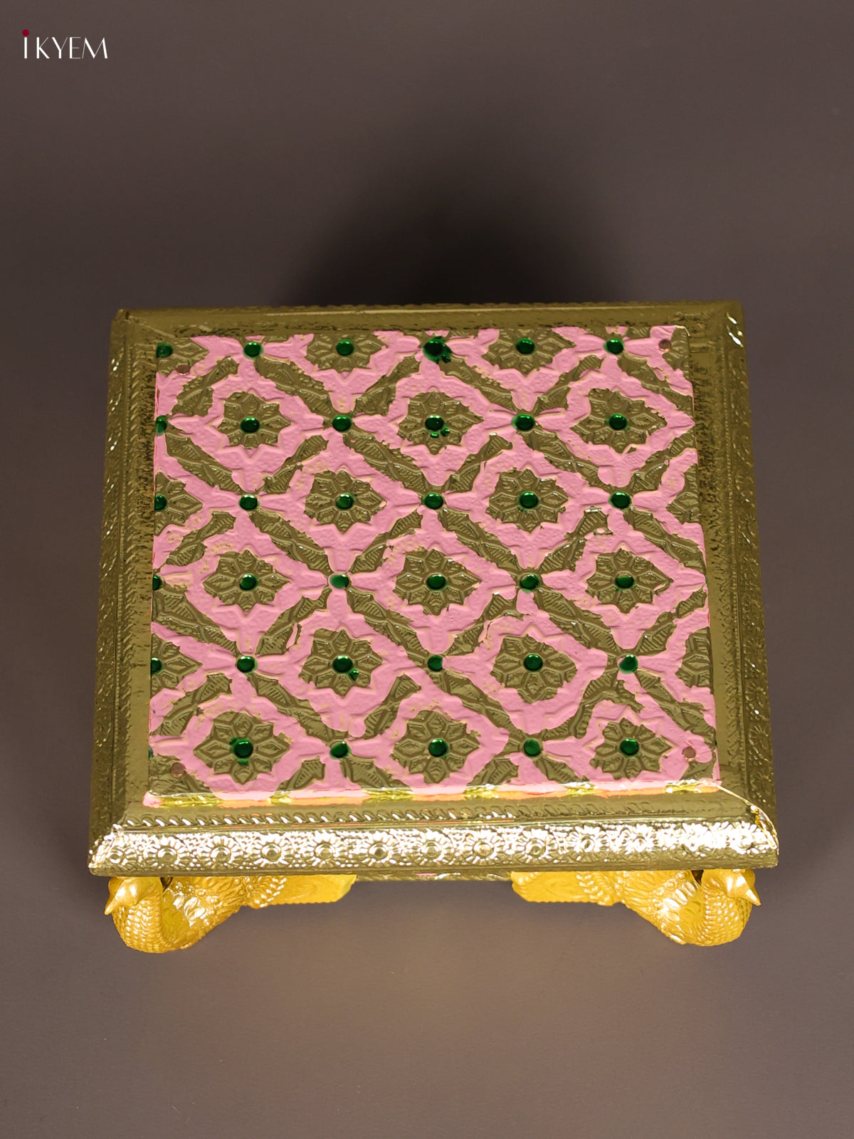Cute Pink Meenakari Manai with Peacock Embossed Legs 