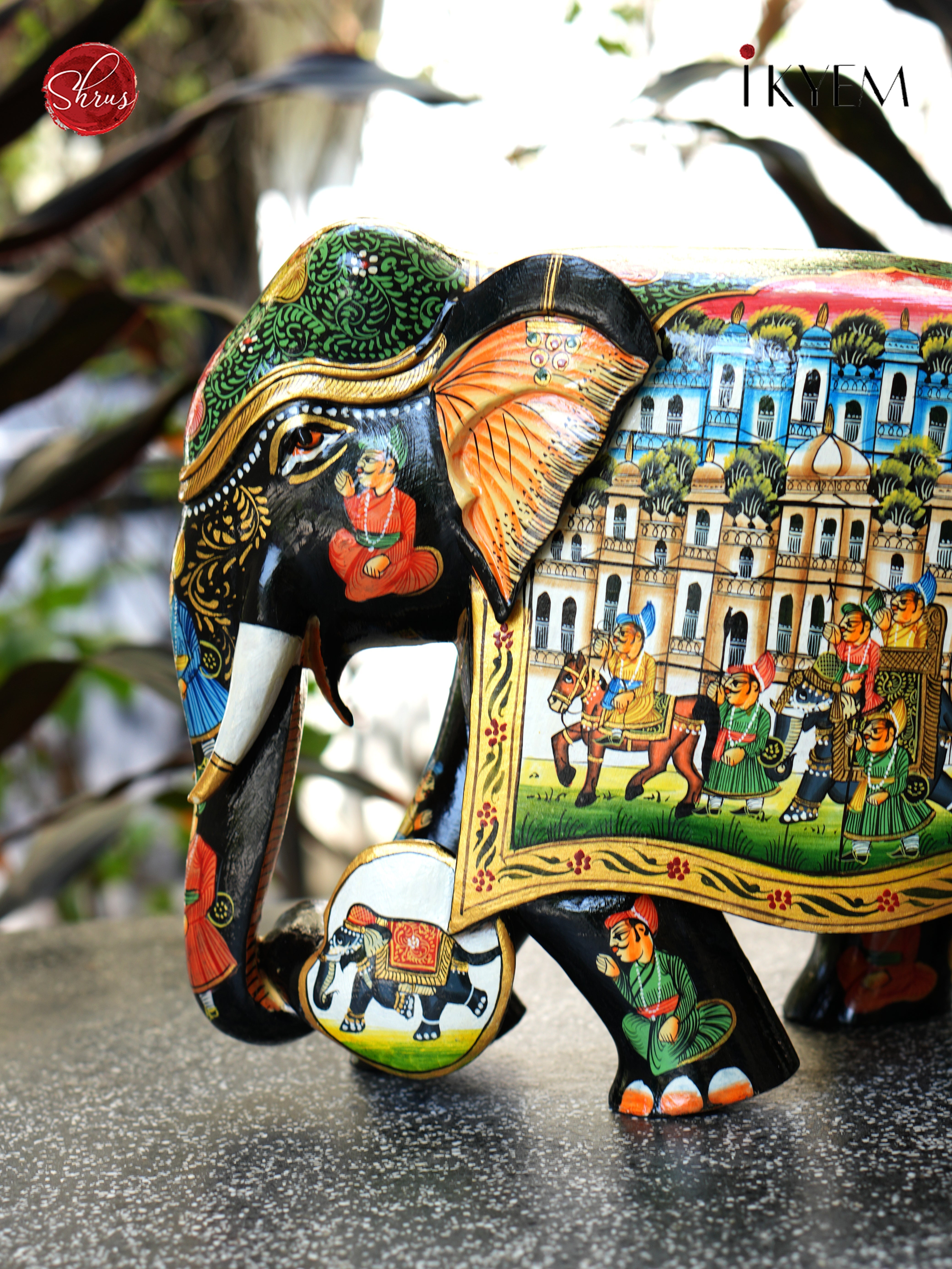 Wooden Hand Painted Elephant with Pure Gold Foil Work