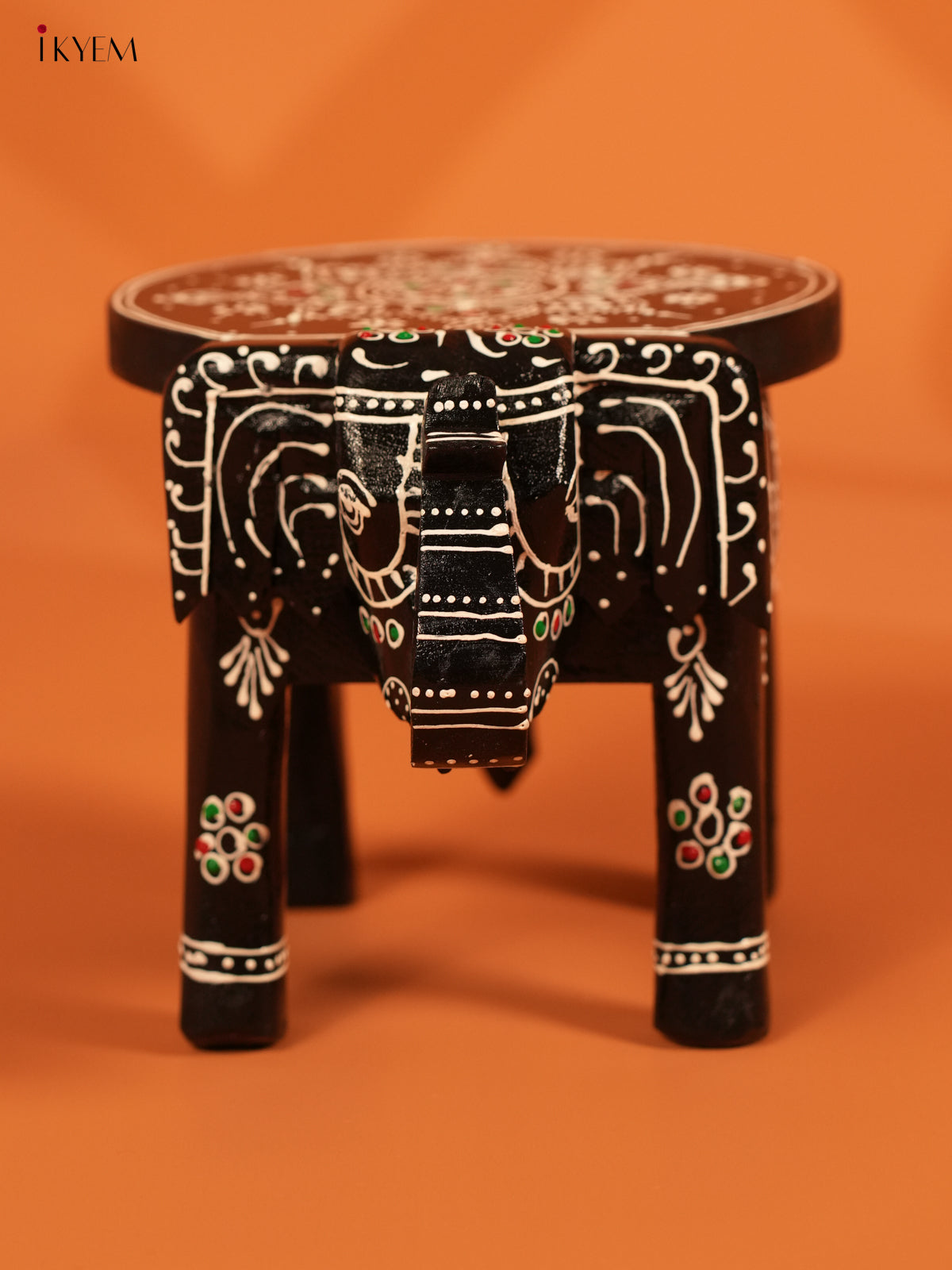 Hand painted Wooden Elephant Stool - 6inch - KL30112