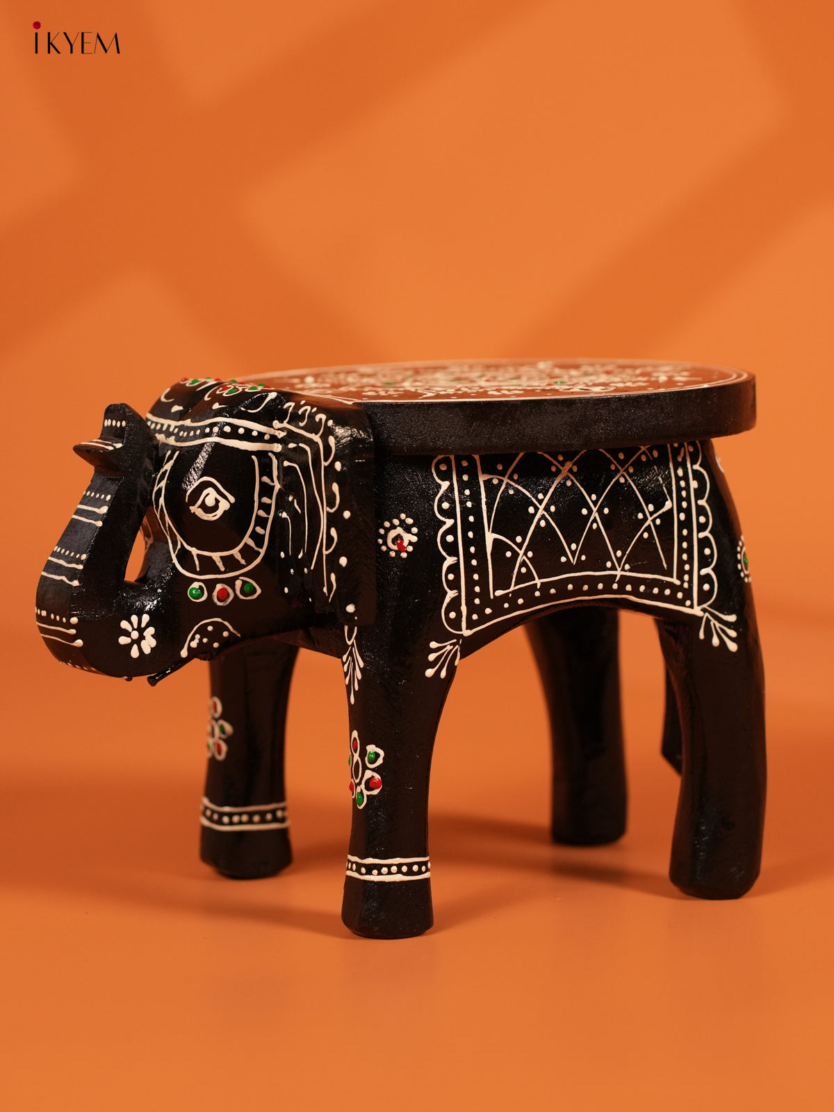 Hand painted Wooden Elephant Stool - 6inch - KL30112