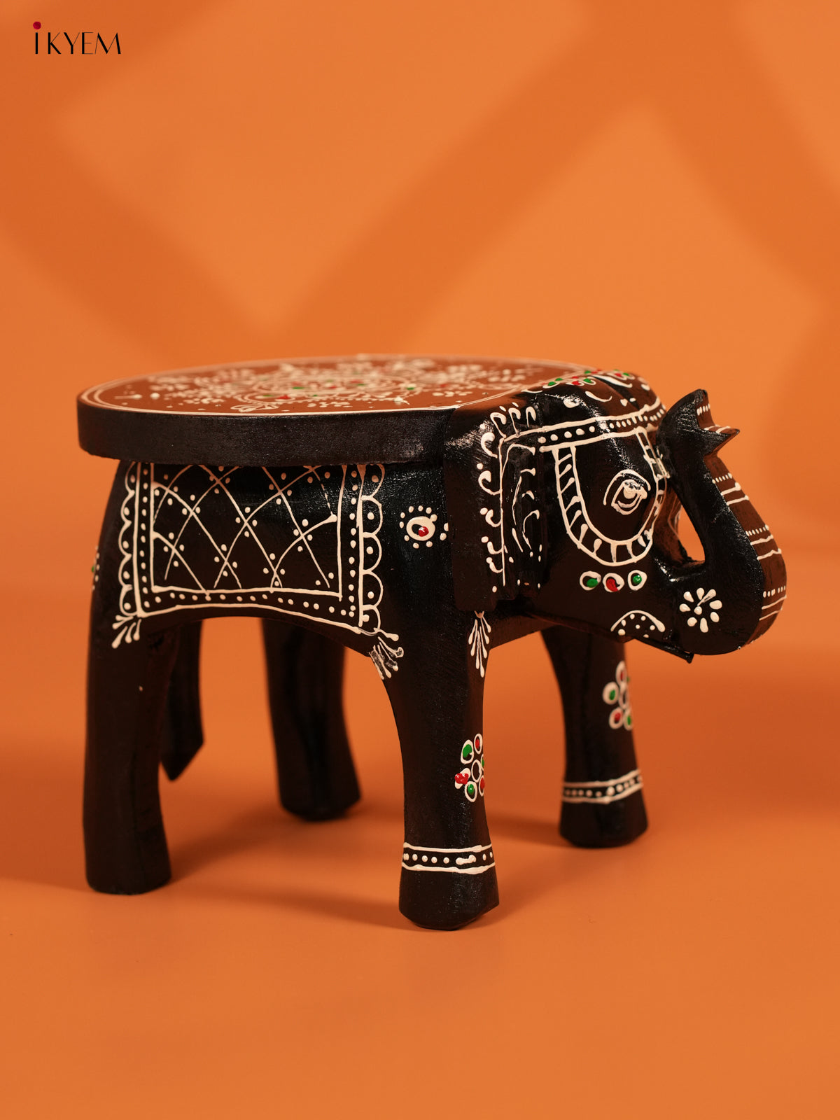 Hand painted Wooden Elephant Stool - 6inch - KL30112