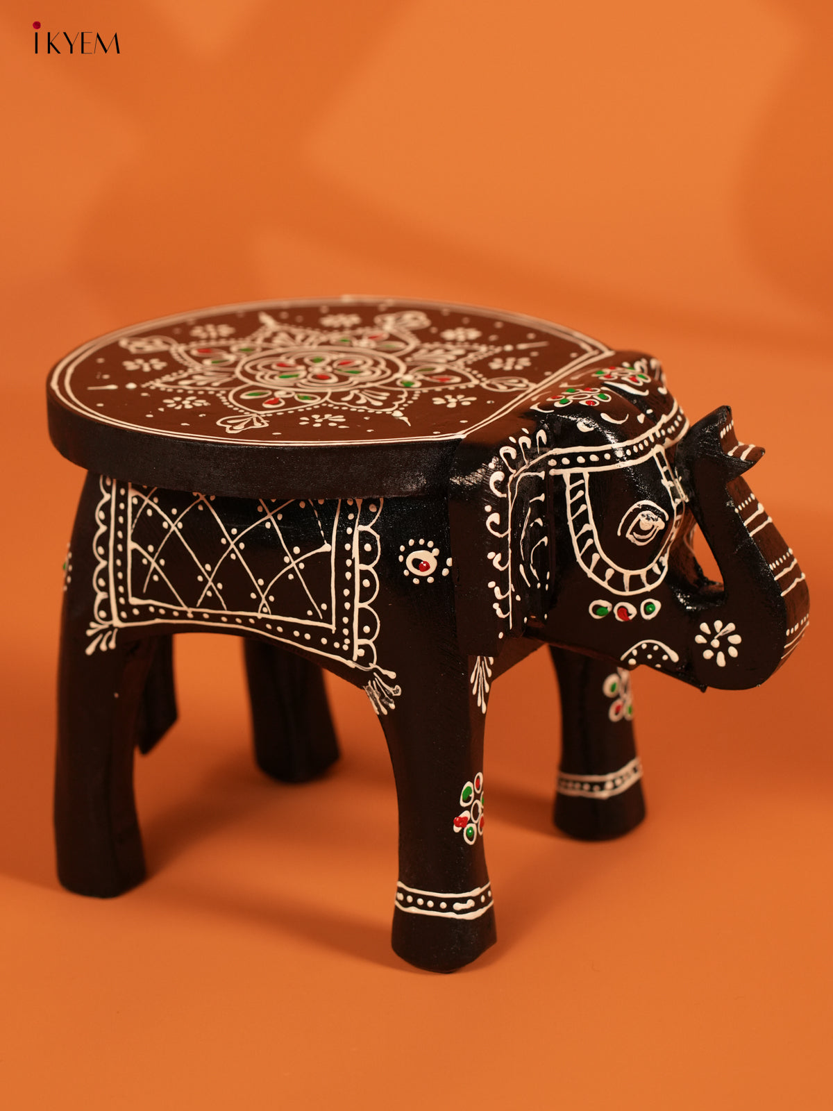 Hand painted Wooden Elephant Stool - 6inch - KL30112