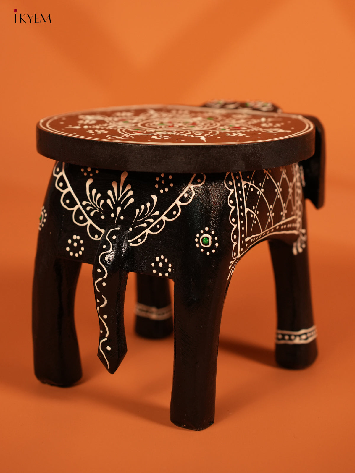 Hand painted Wooden Elephant Stool - 6inch - KL30112