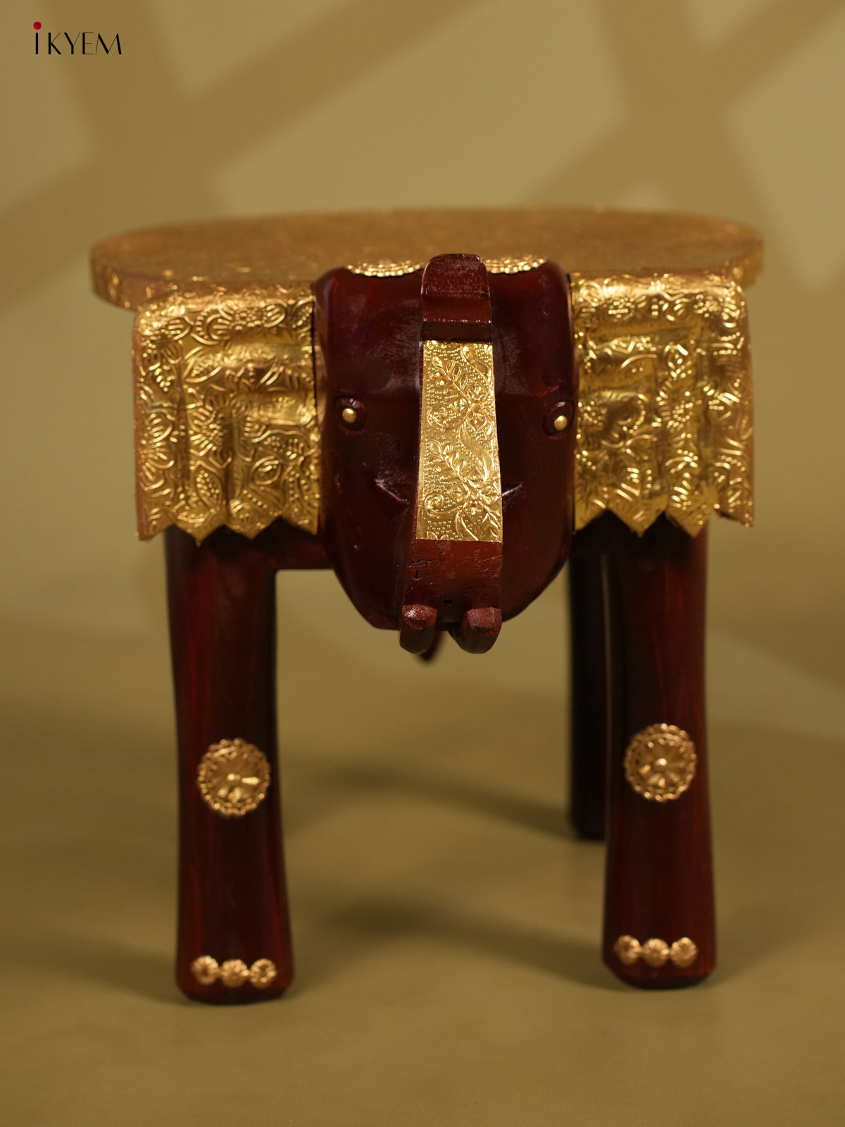 Brass Fitted Wooden Elephant Stool - 12inch - KL30117