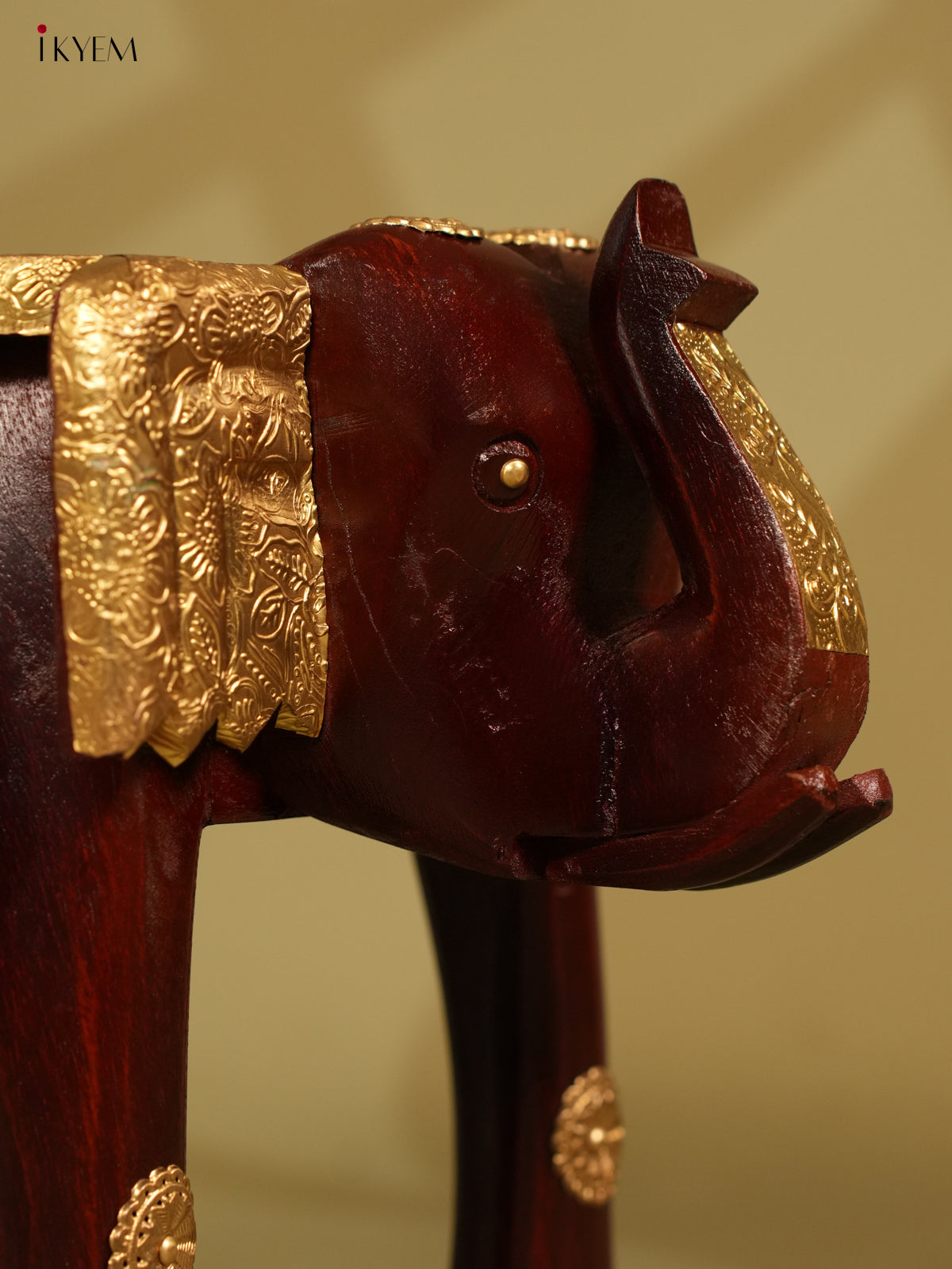 Brass Fitted Wooden Elephant Stool - 12inch - KL30117