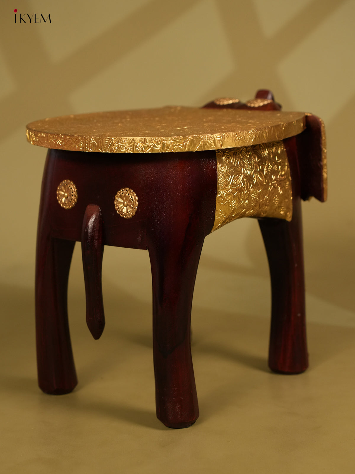 Brass Fitted Wooden Elephant Stool - 12inch - KL30117