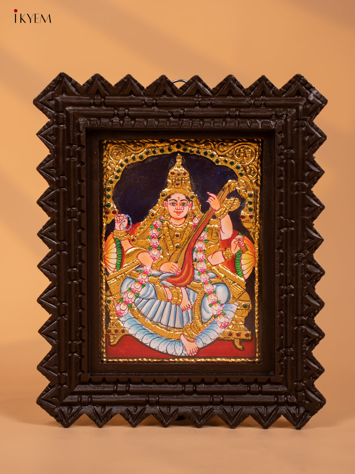 Saraswati - Tanjore Painting (11x9)  - red - KD17152