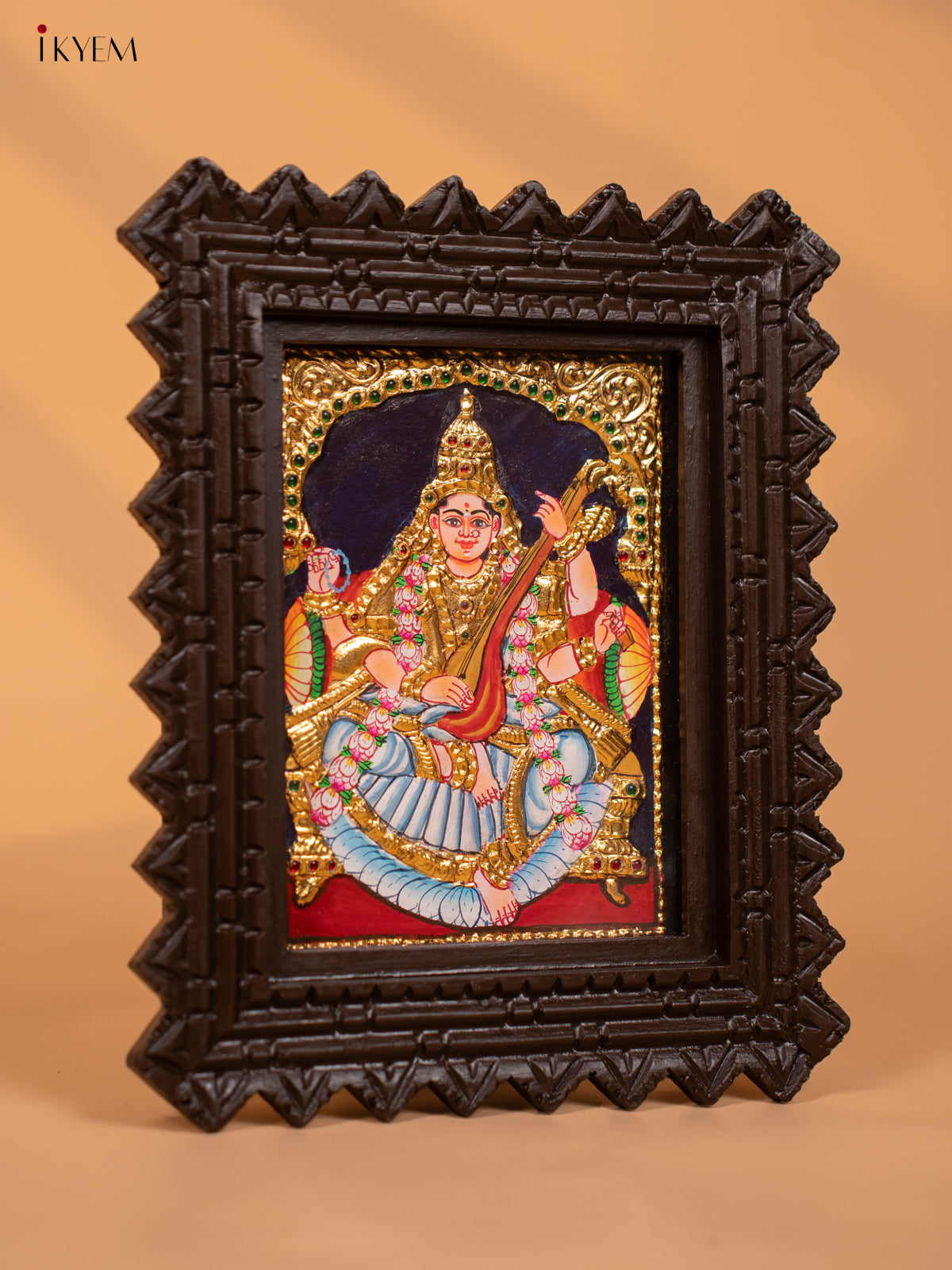 Saraswati - Tanjore Painting (11x9)  - red - KD17152