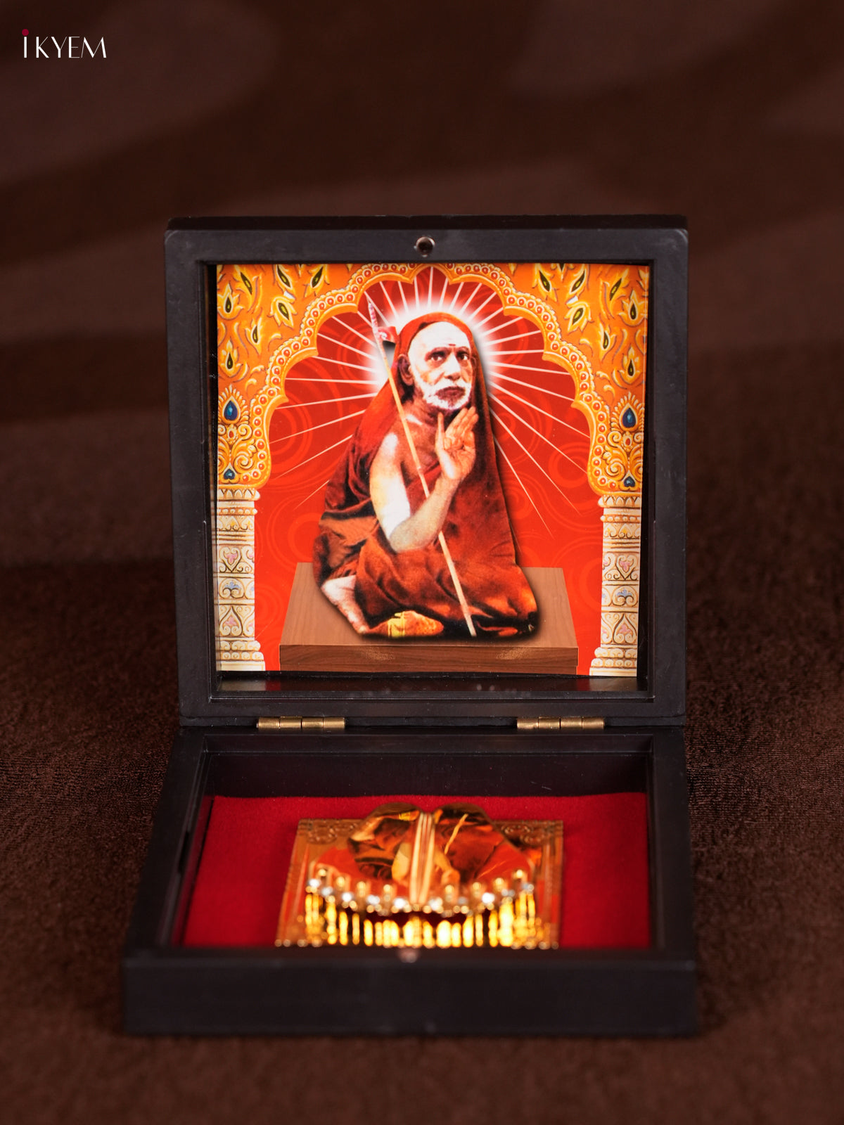 Dark Color Paduka Box With Shankaracharya Picture & Footprint