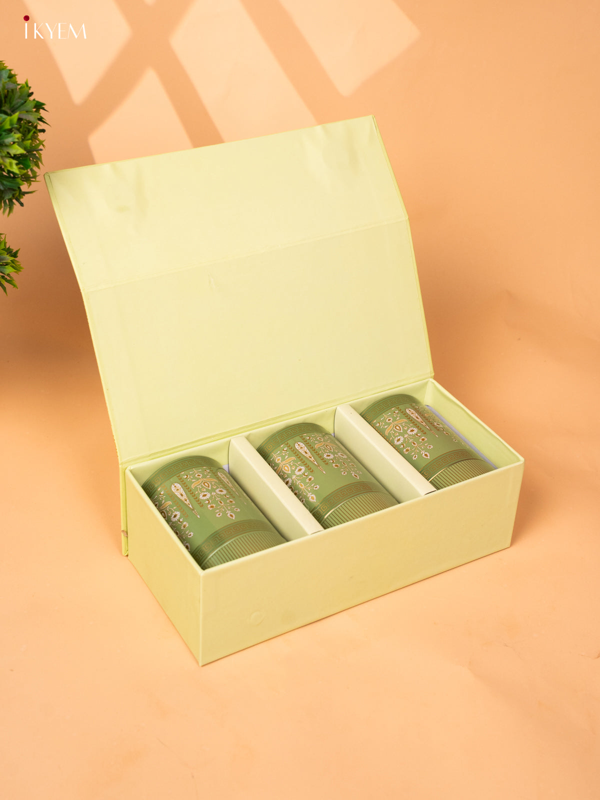 Digital Printed Green Dry Fruit Gift Hamper Box with 3 Small glass Jars 1