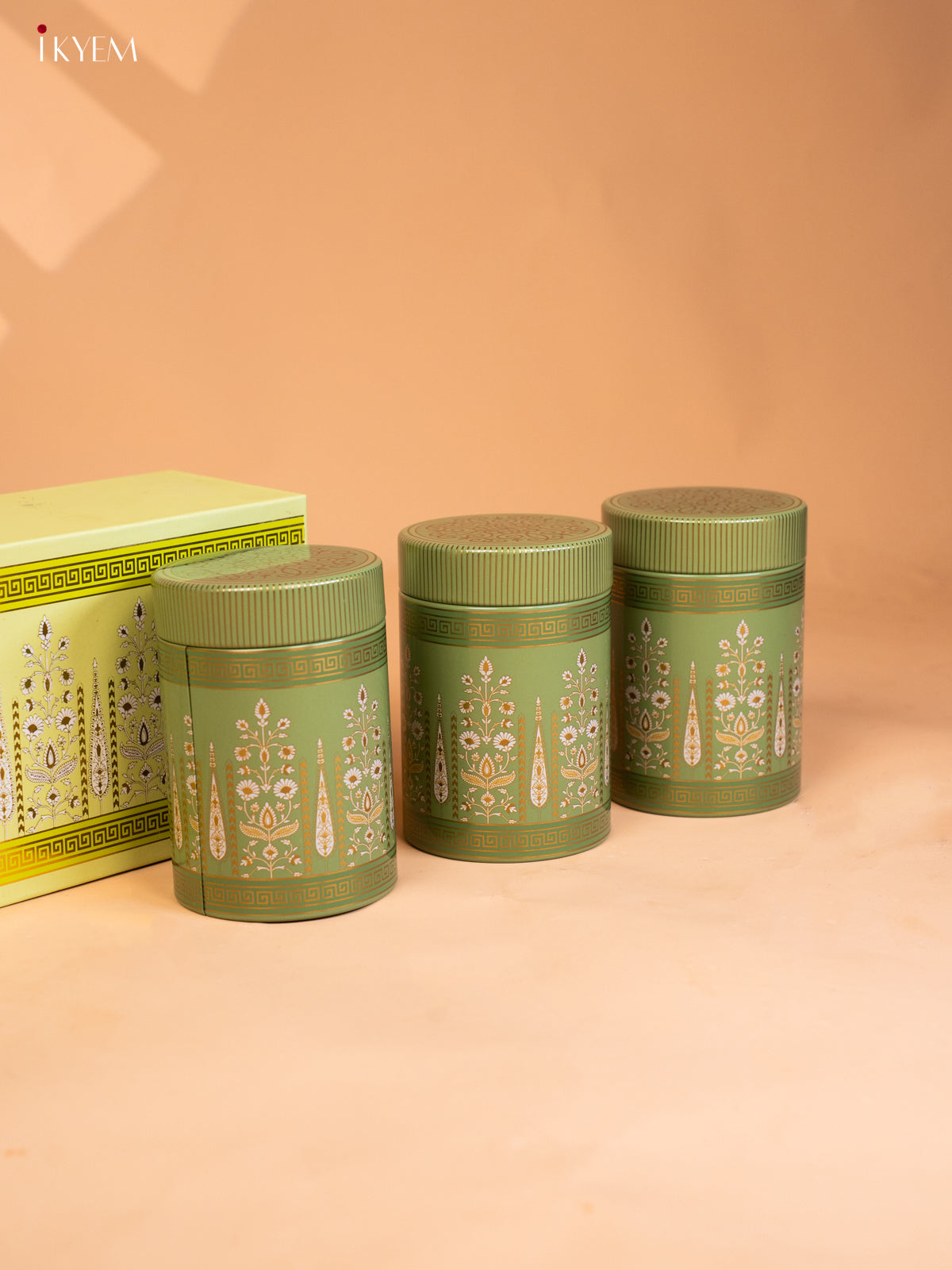 Digital Printed Green Dry Fruit Gift Hamper Box with 3 Small glass Jars 2