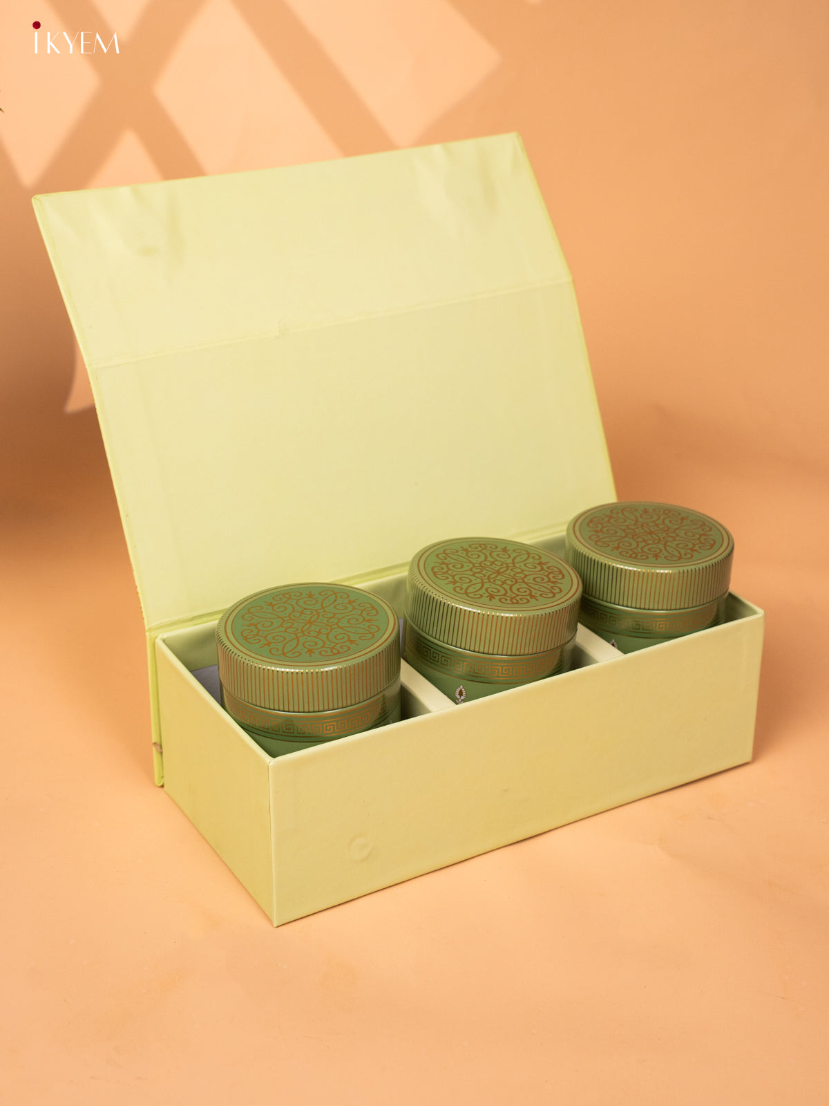 Digital Printed Green Dry Fruit Gift Hamper Box with 3 Small glass Jars 5