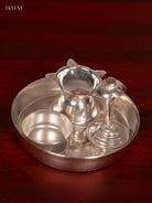 Divine 4 Inches German Silver Pooja Thali Set 