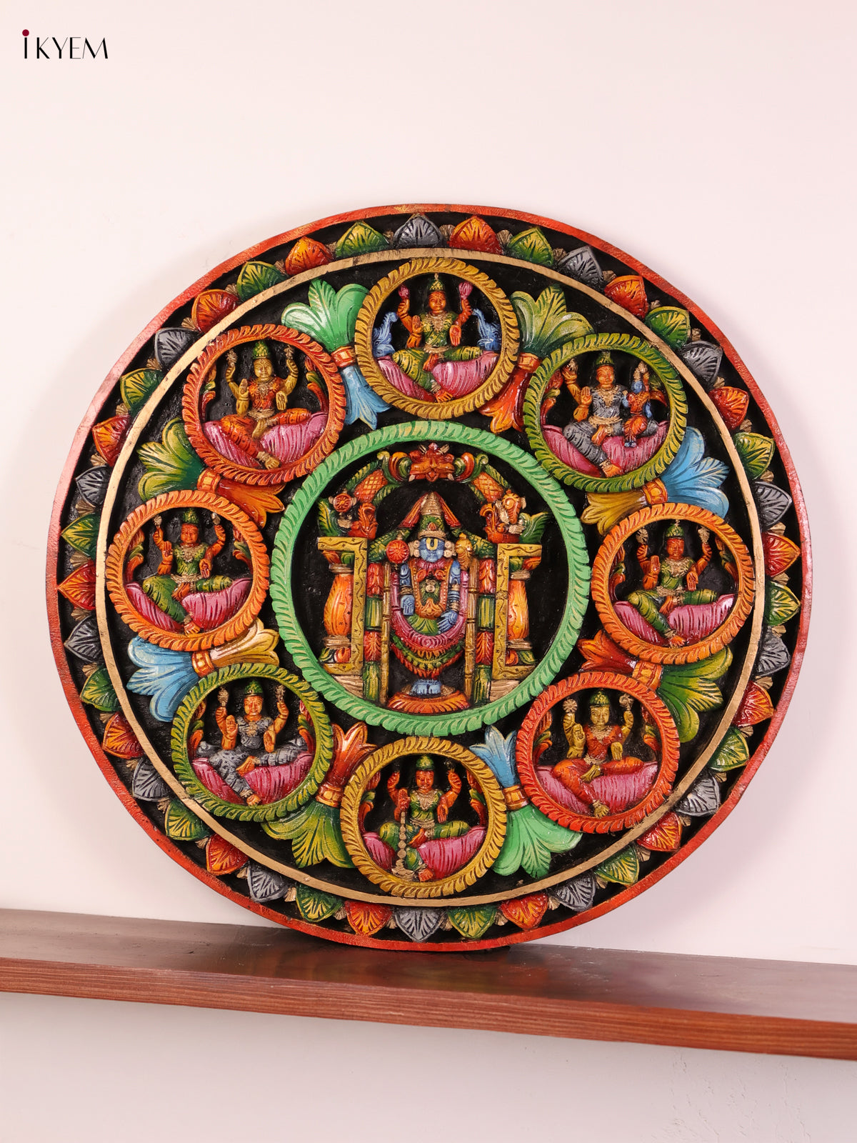 Divine Ashtalakshmi & Vishnu Wooden Hand Carved Wall Hanging 
