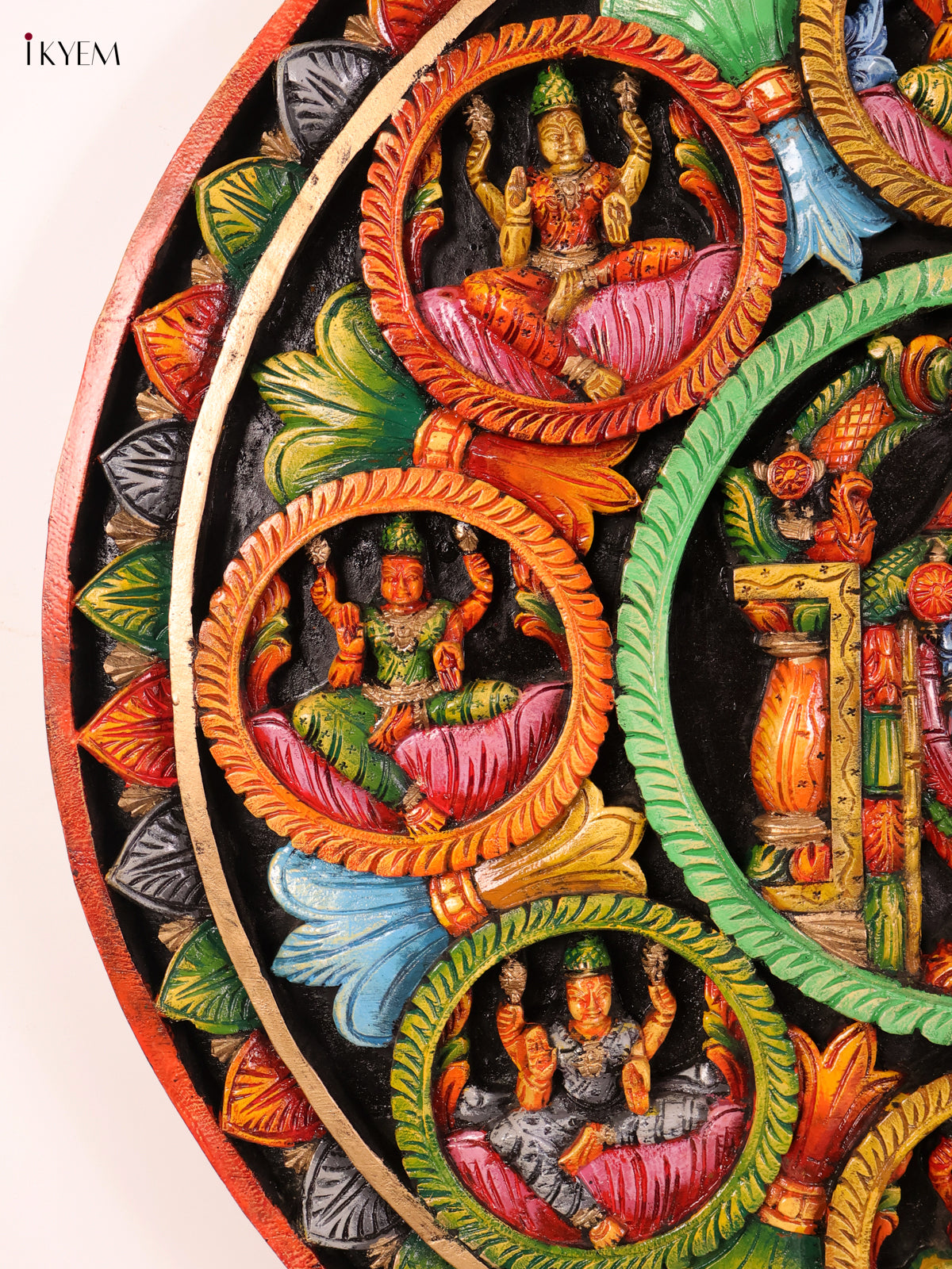 Divine Ashtalakshmi & Vishnu Wooden Hand Carved Wall Hanging 3