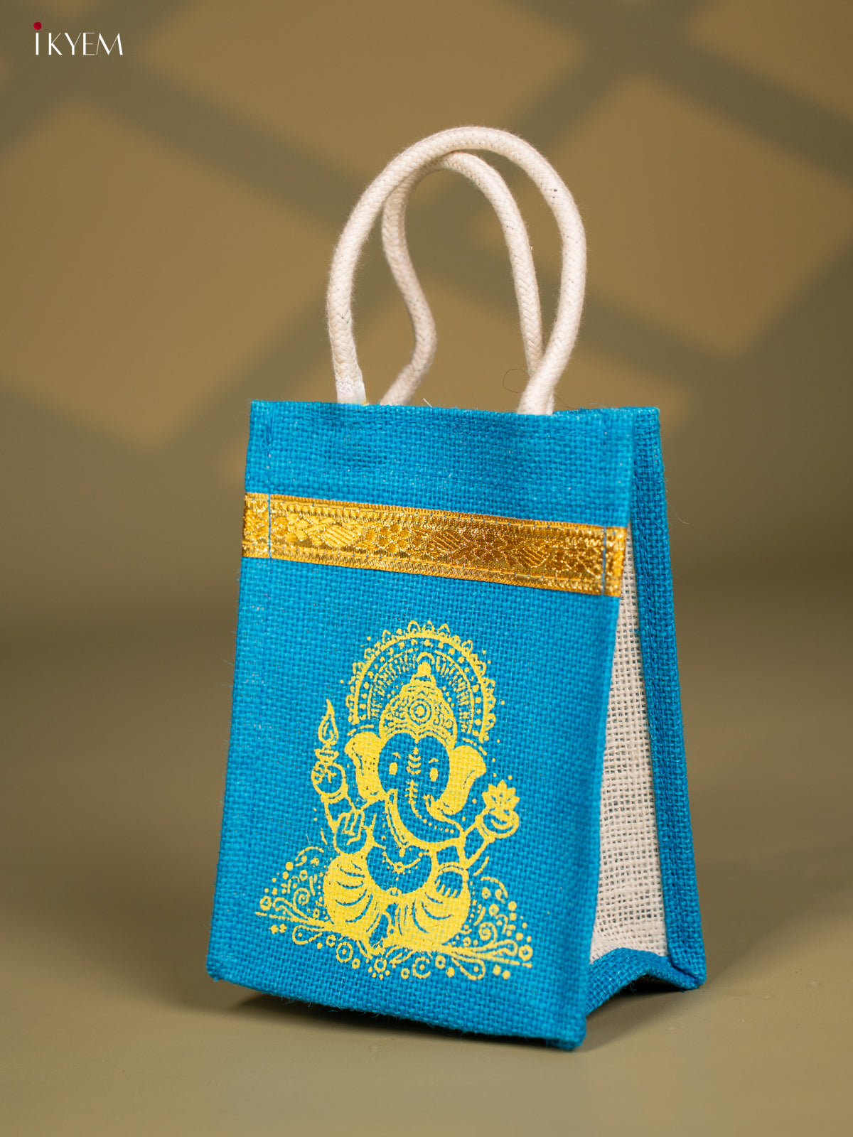 Divine Blue Jute Bag With Lord Ganapathy Print 