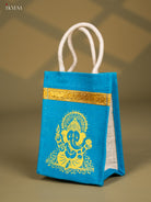 Divine Blue Jute Bag With Lord Ganapathy Print 