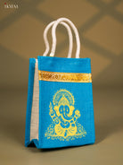Divine Blue Jute Bag With Lord Ganapathy Print - 8 Inch 