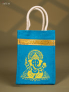 Divine Blue Jute Bags With Lord Ganapathy Print - 8 Inch 