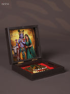 Divine Dark Color Paduka Box With Radha & Krishna's Picture & Footprints 1
