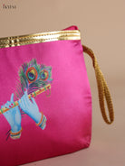 Divine Digital Krishna Flute Printed Pink Purse with Zipper 2