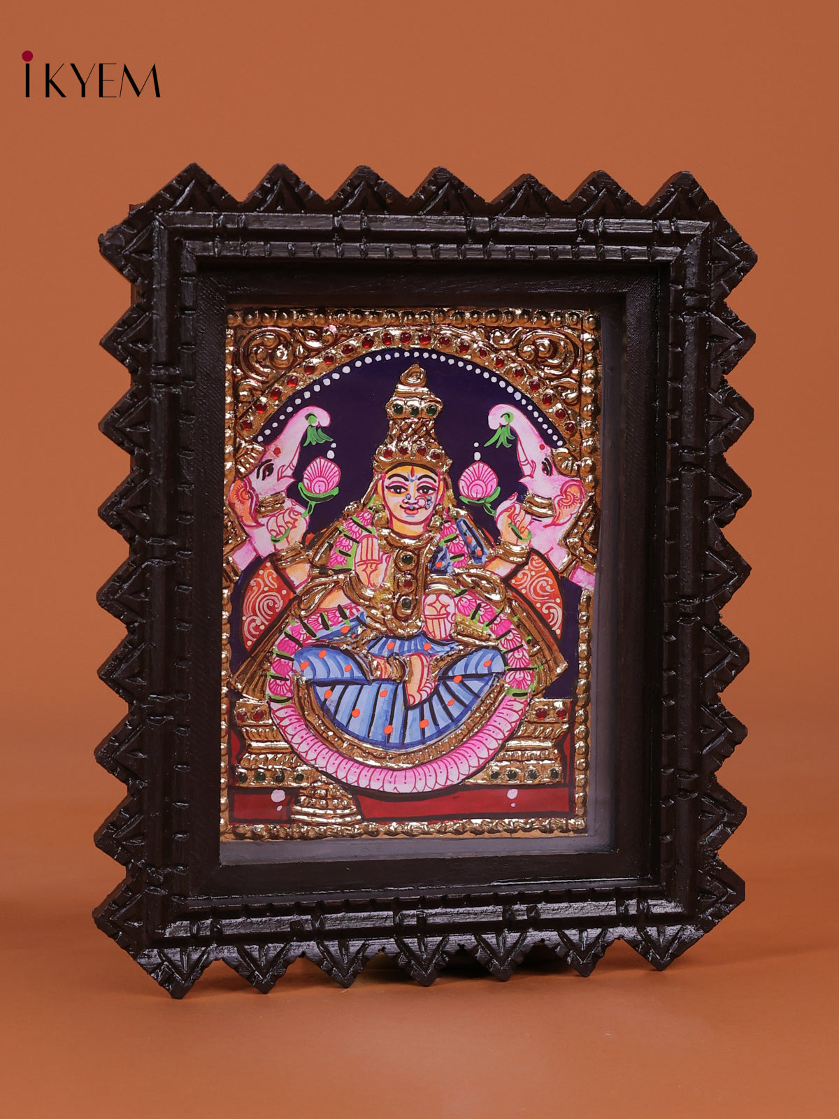 Divine Gajalakshmi Thanjavur Painting In Chettinad Frame 1