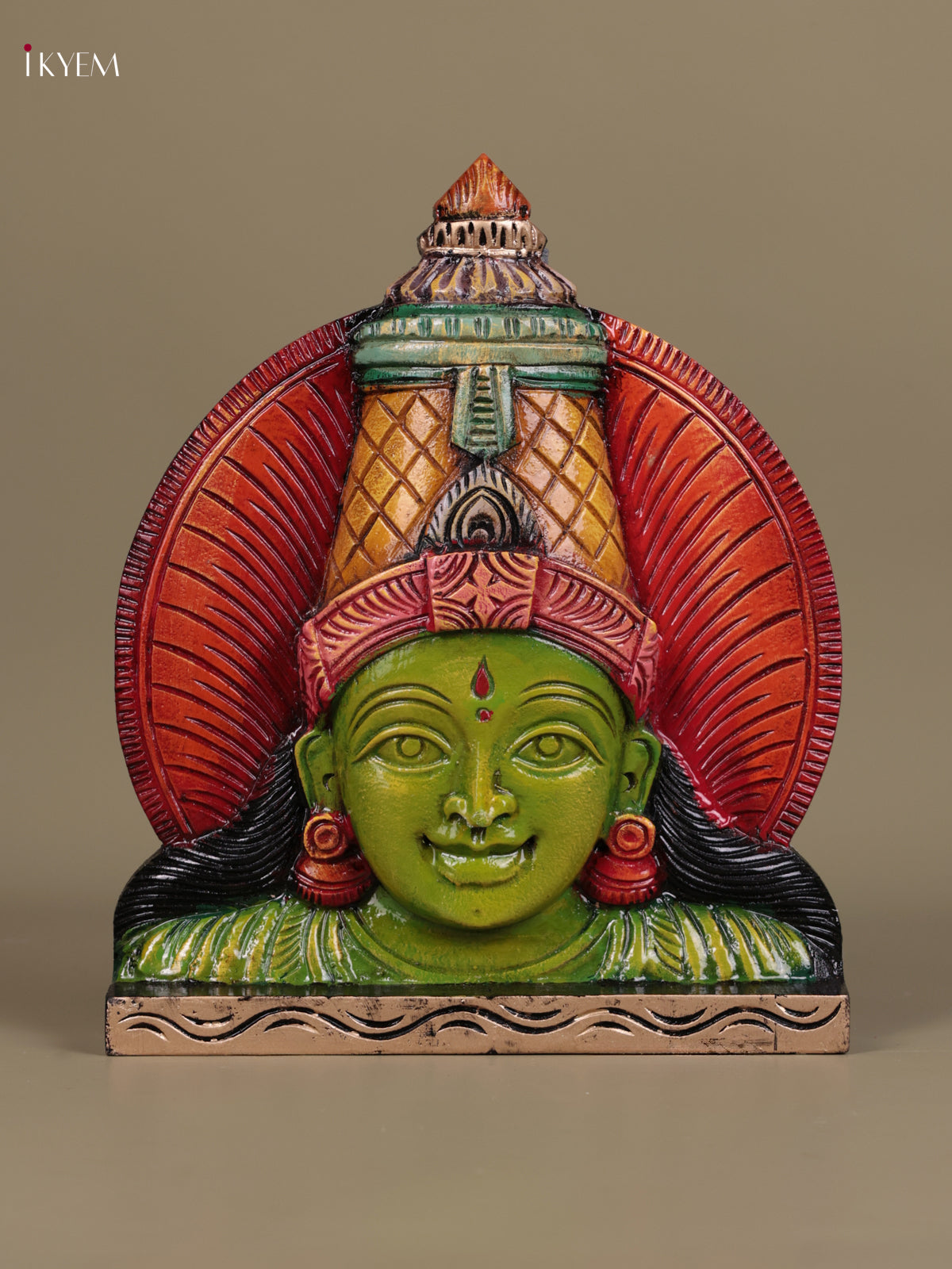 Divine Hand Carved Goddess Lakshmi Face Wooden Panel 
